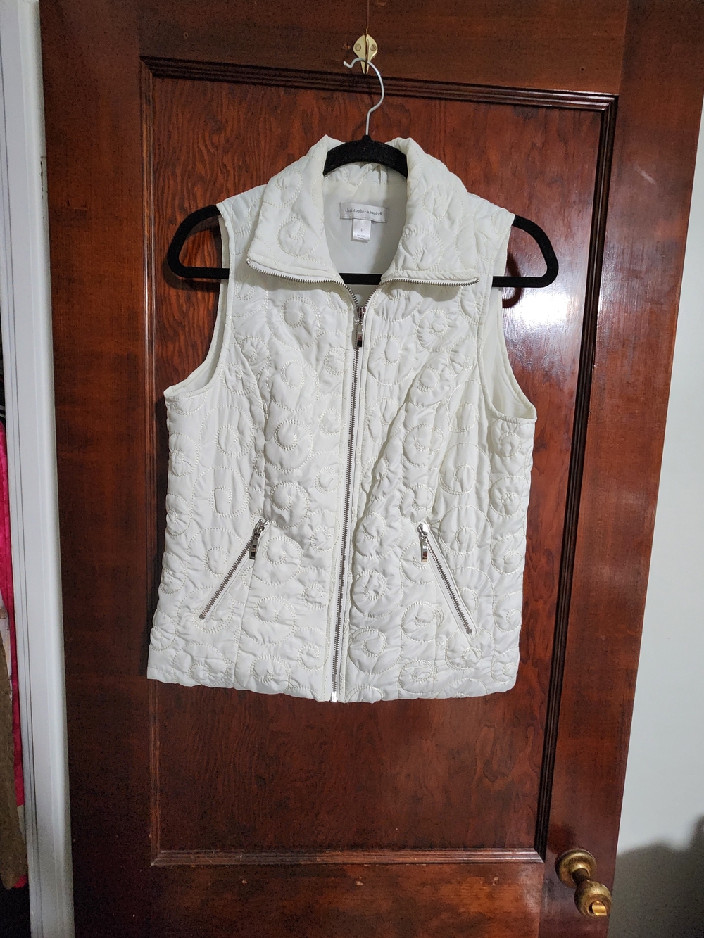 NWOT Christopher & Banks Cream Quilted Embroidered Vest - Size Small